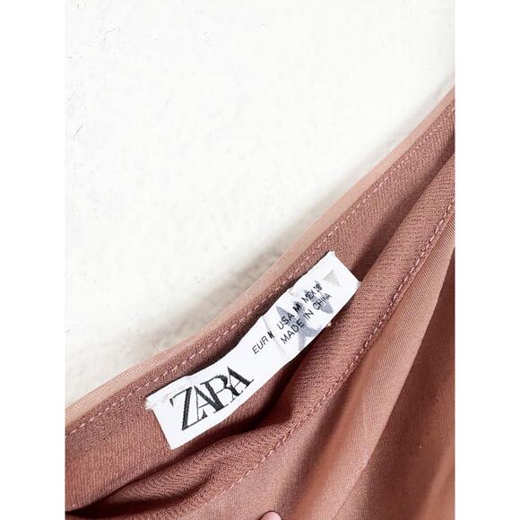 Zara Fitted Asymmetric Draped Organza Dress Medium One Sleeve Ruched Cocktail - Picture 5 of 14